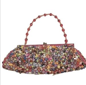 Far Nine Vintage Pretty Pink Beaded Purse, Evening Bag, Shoulder Bag
